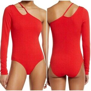 Topshop Asymmetrical Bodysuit Womens Small 4-6 Red Snap Gusset Flaws